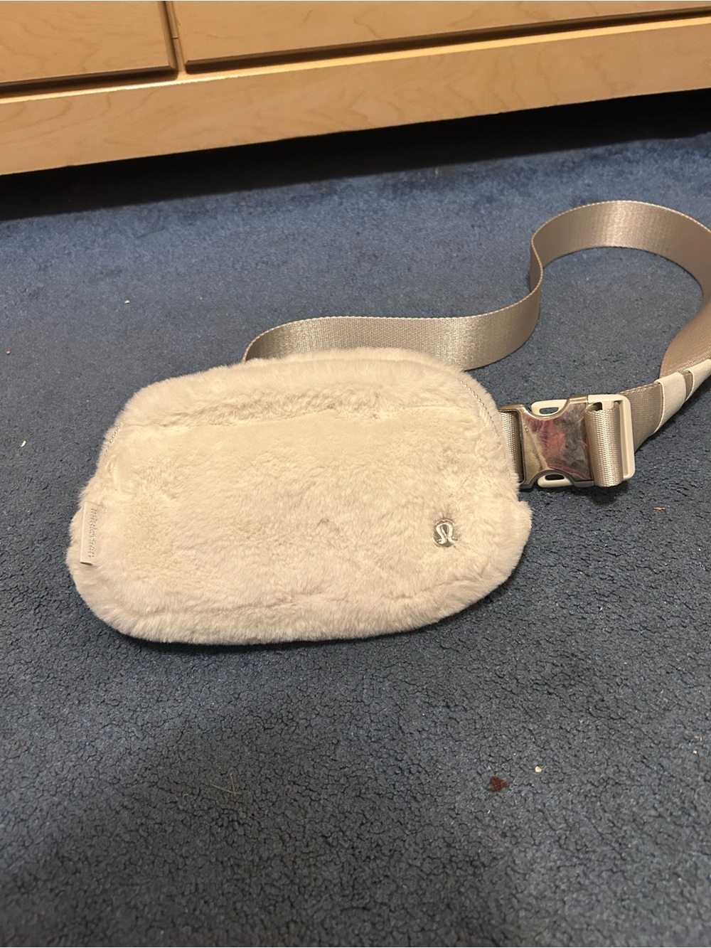 lululemon athletica Cream Faux-Fur Crossbody Belt Bag with Satin Strap